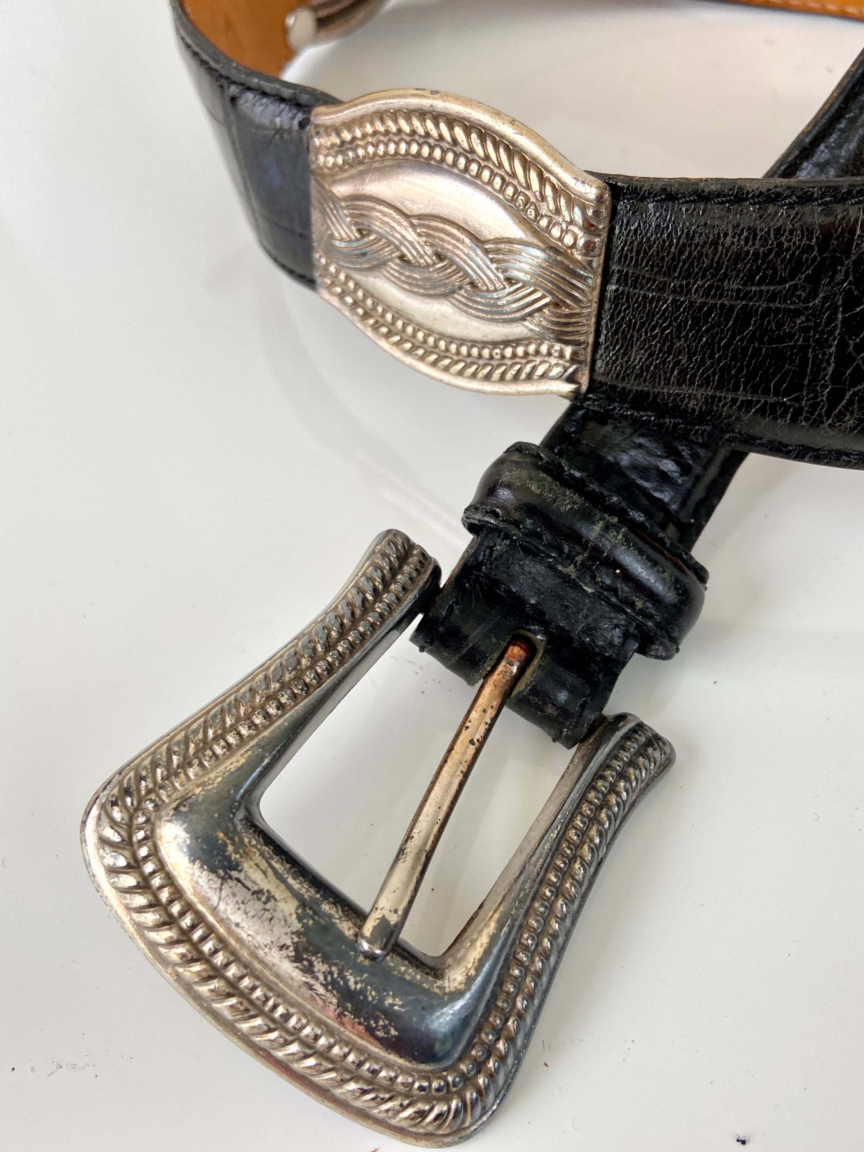 Vintage Fossil Black Leather Belt