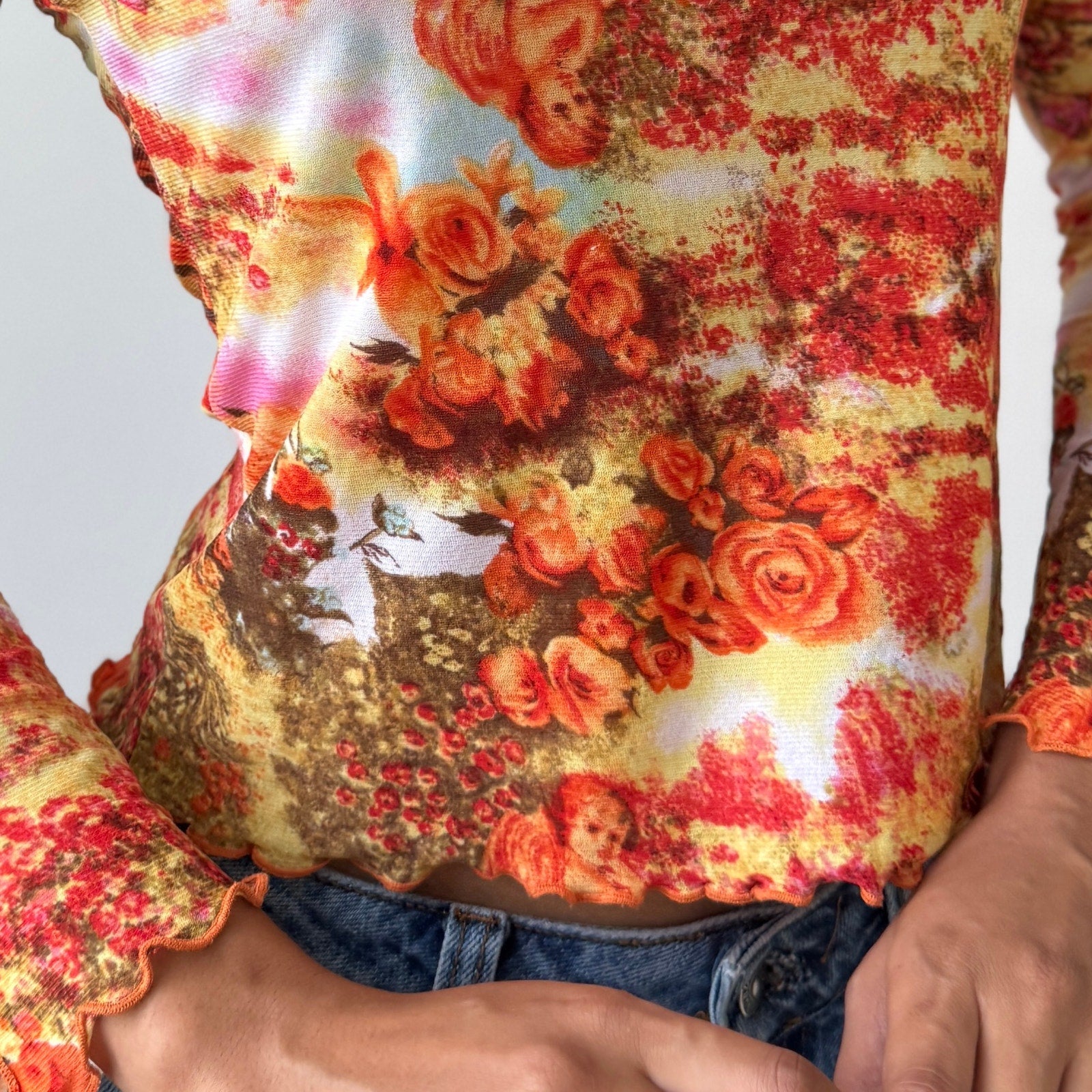 Vintage Euro Renaissance Print Mesh Top (S)