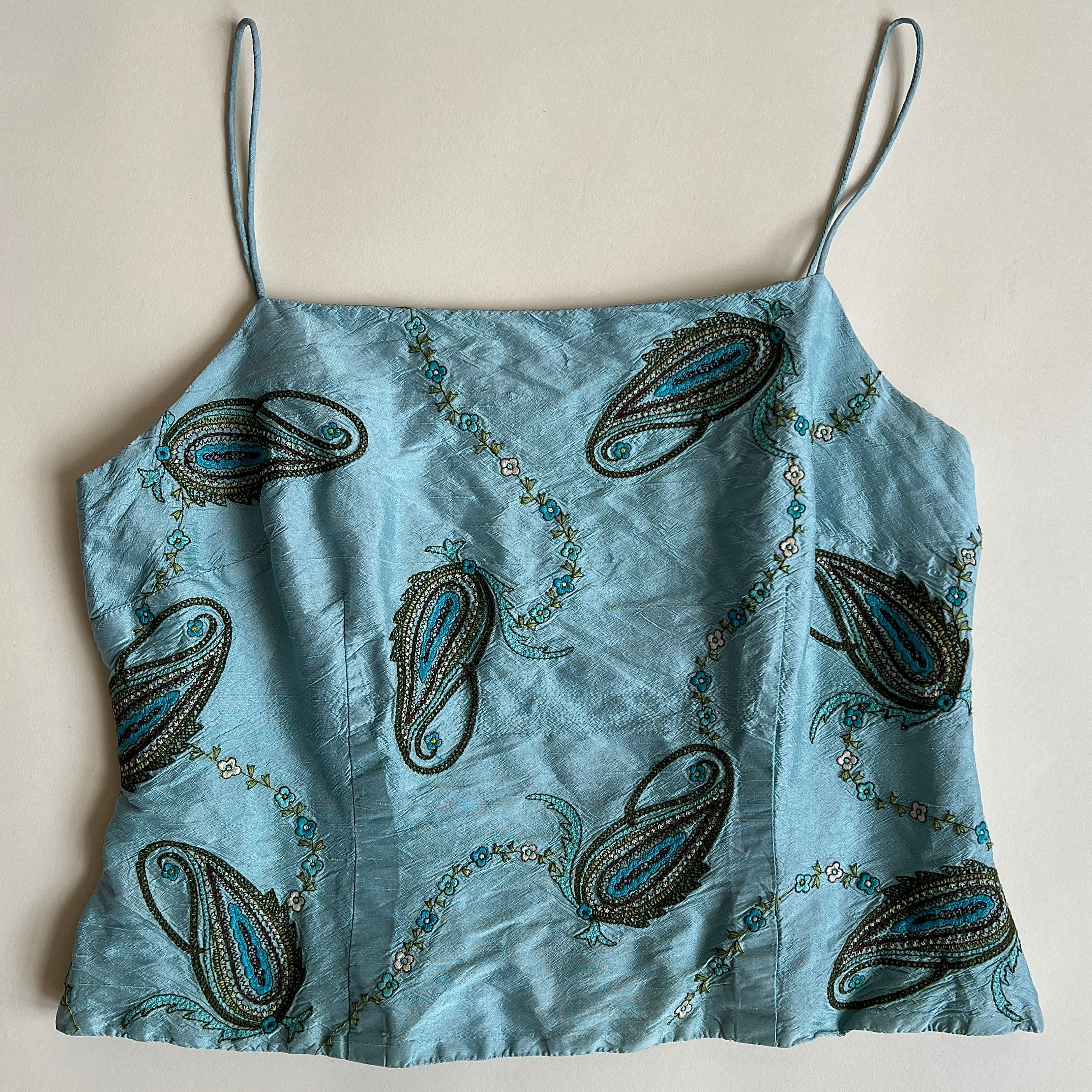 00s silk blue paisley bustier (L)