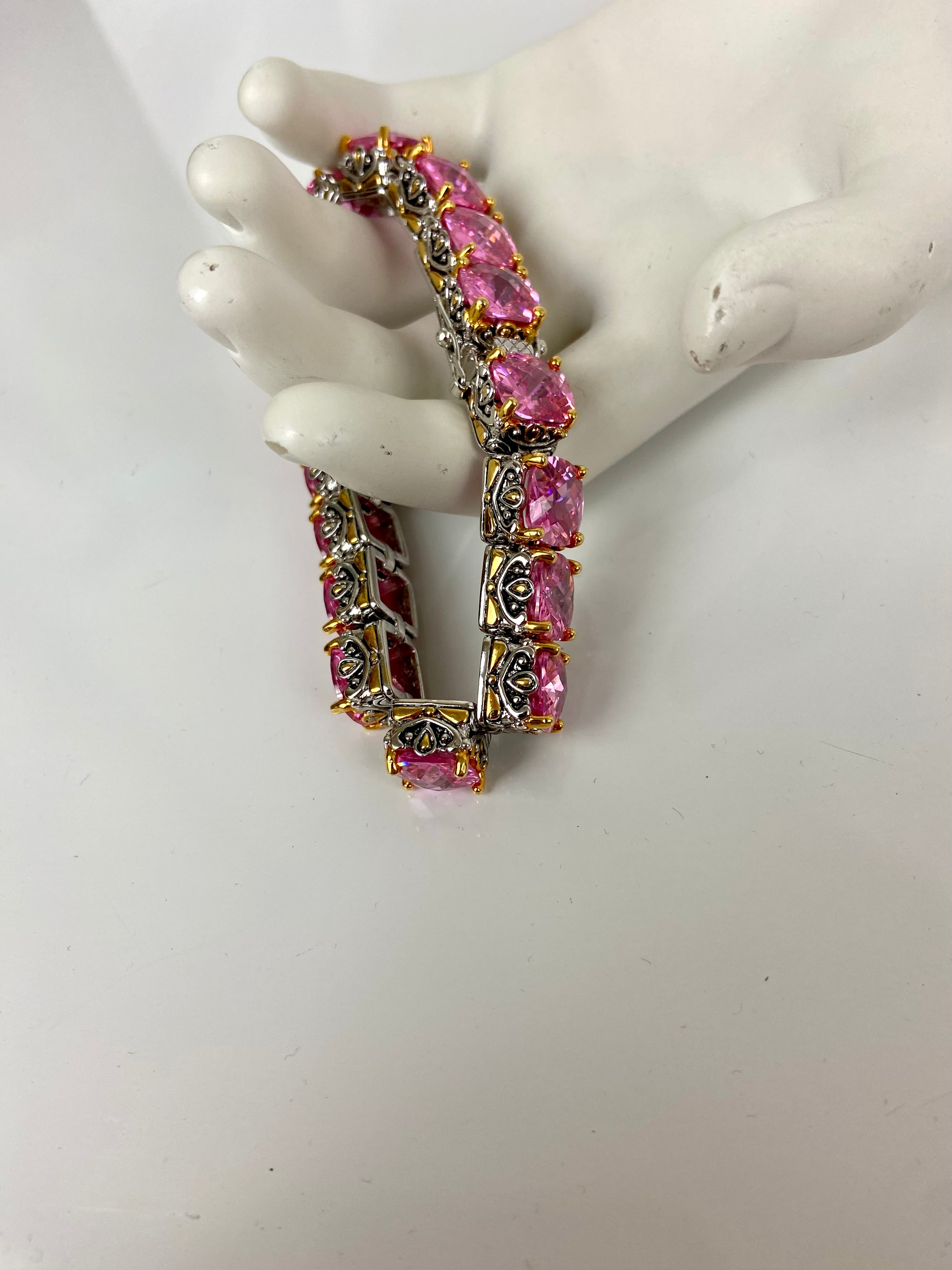 Square pink diamond cut in a beautiful frame bracelet