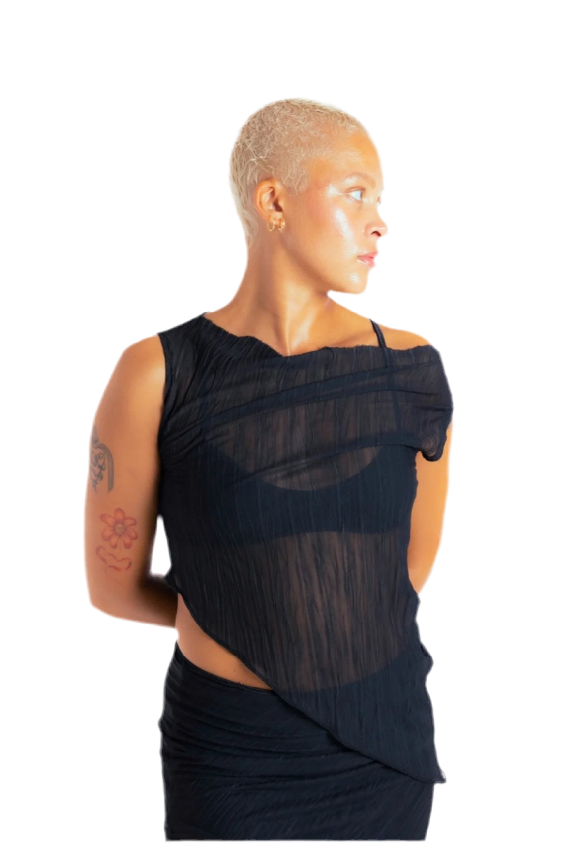 Black Crinkle Asymmetrical Tunic Top (XS-XL)
