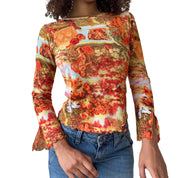 Vintage Euro Renaissance Print Mesh Top (S)