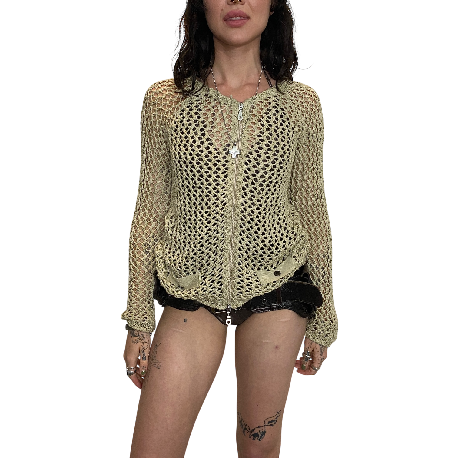 Vintage Italian Crochet Zip Up Cardigan (S/M)