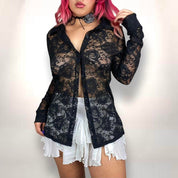 2000s Sheer Lace Button Down (L-XL)