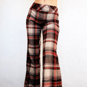 Early 2000s Red & Brown Plaid Flare Pants (S/M)