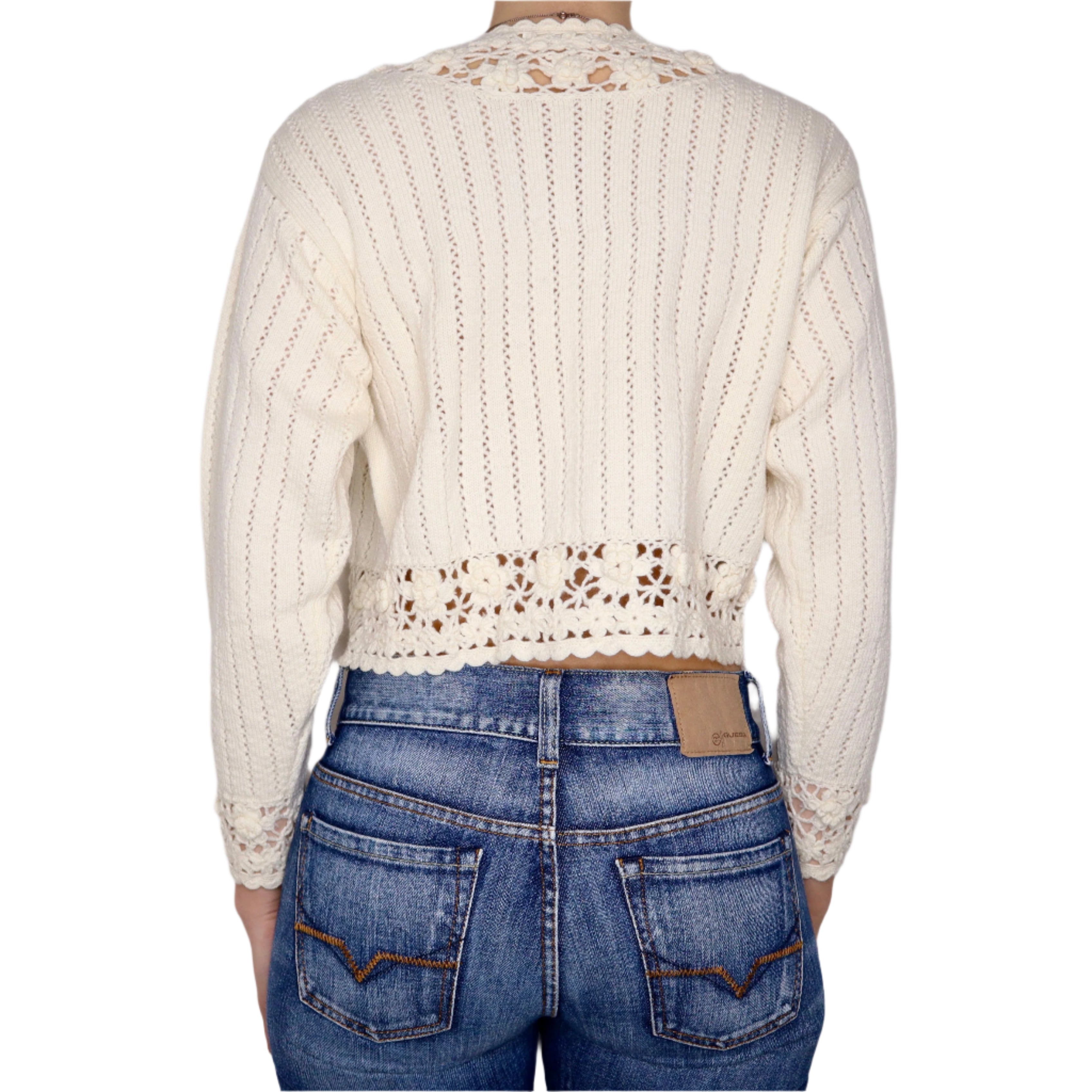 Y2K Cream Knit Cardigan (M)
