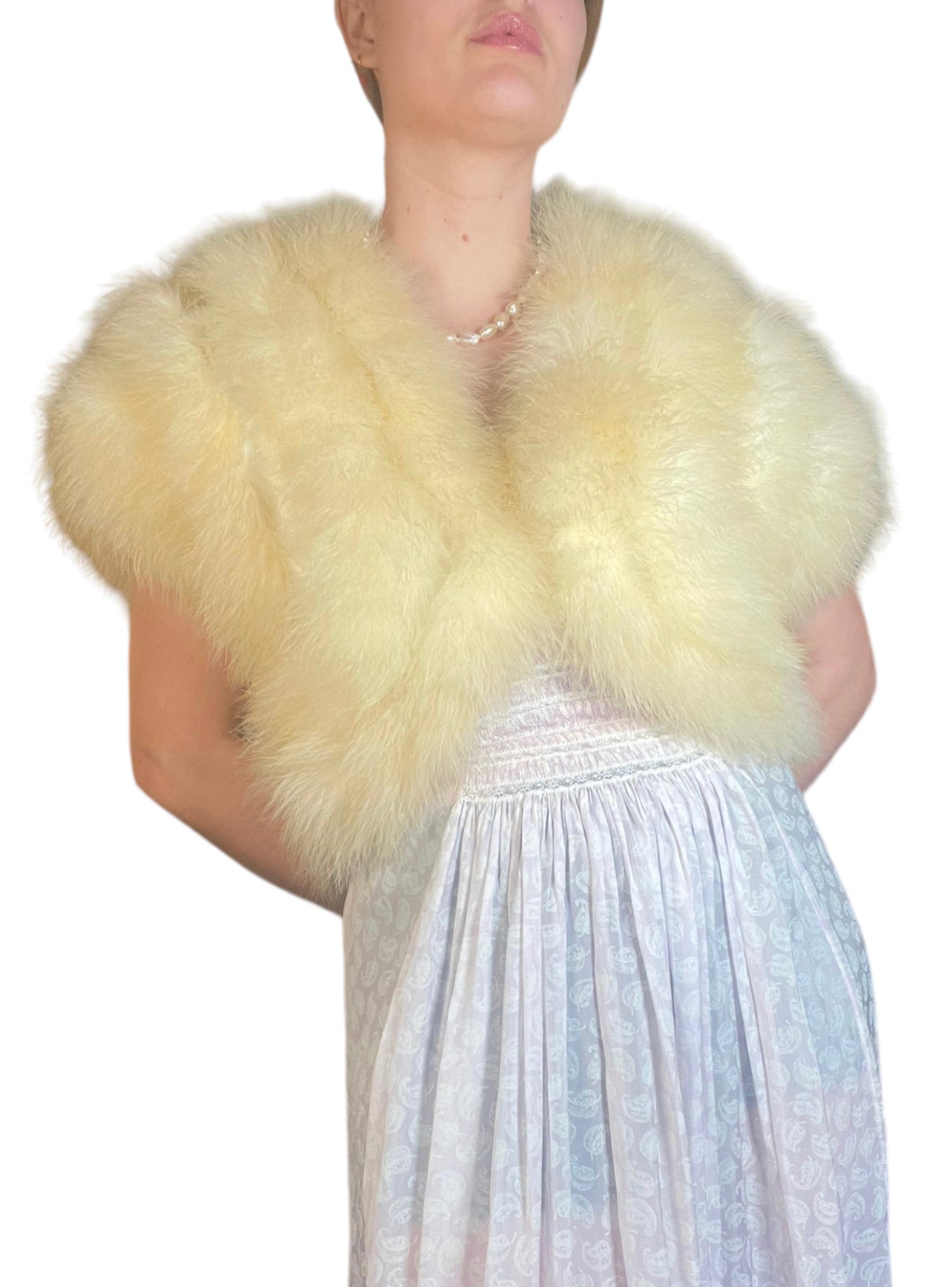 70s Saks 5th Ave Yellow Marabou Feather Bolero Jacket M Holy Thrift