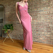 Vintage Pink Sequin & Ruffle Slinky Maxi Dress (S/M)