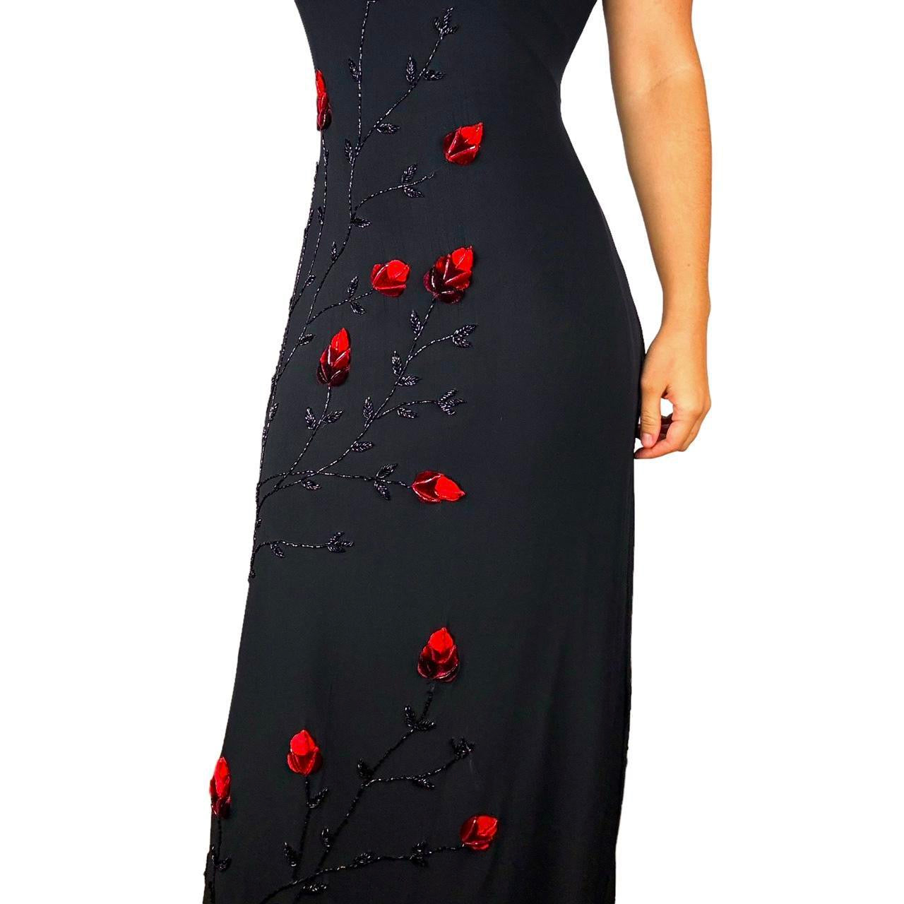 90s Beaded Floral Mesh Gown (M)