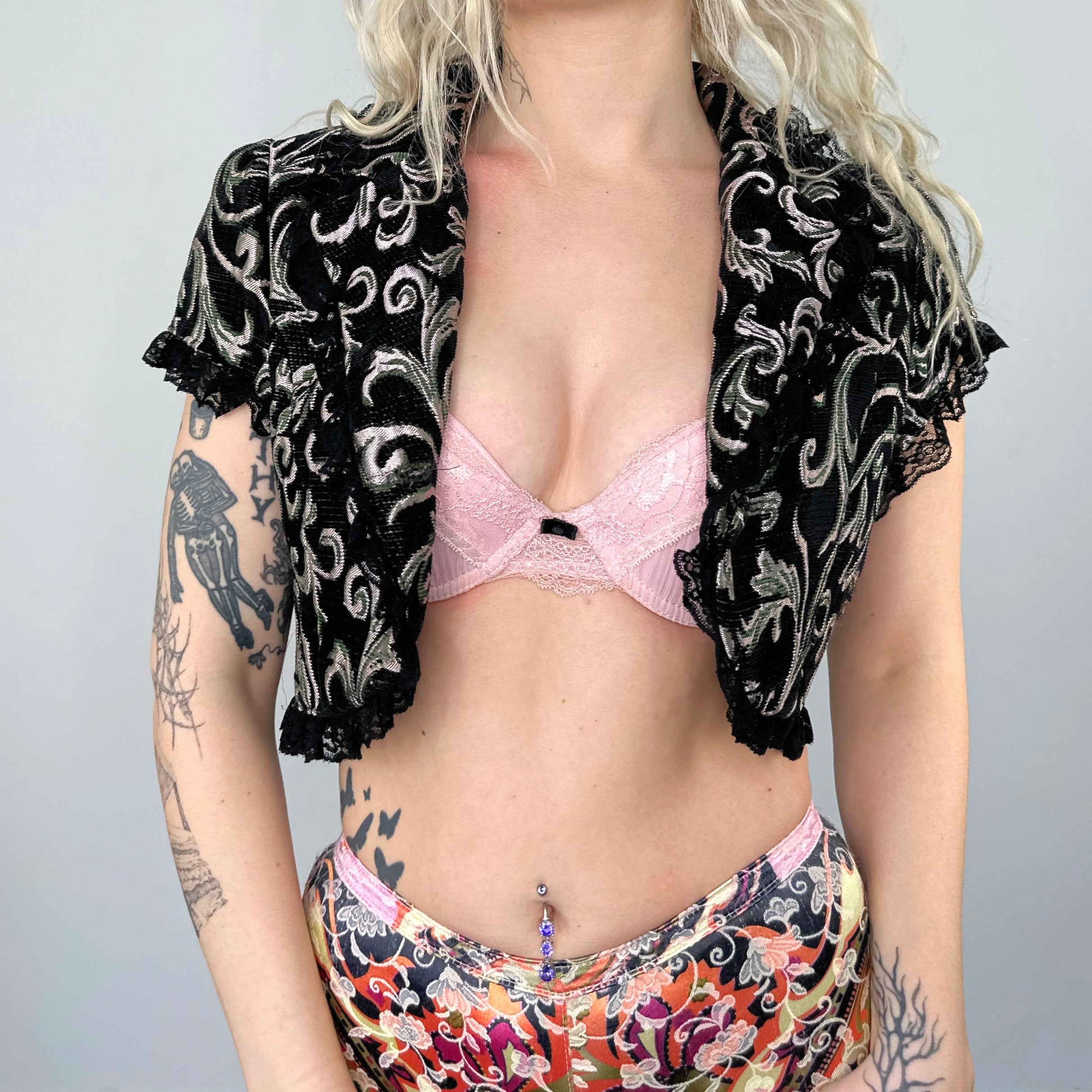 2000s Brocade Lace Crop Top (M)