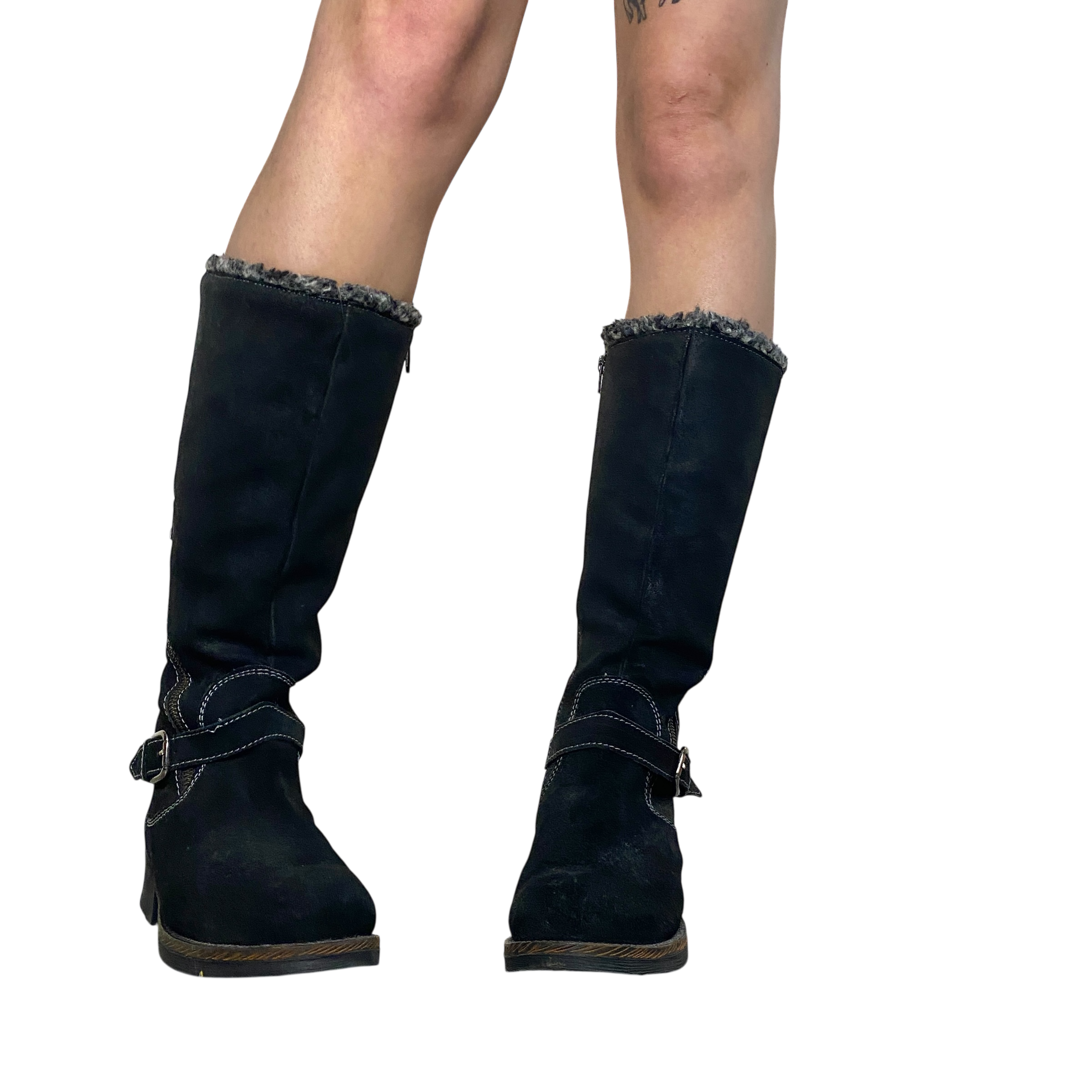 Real Suede Buckle Biker Boots (UK 4 EU 37 US 6)