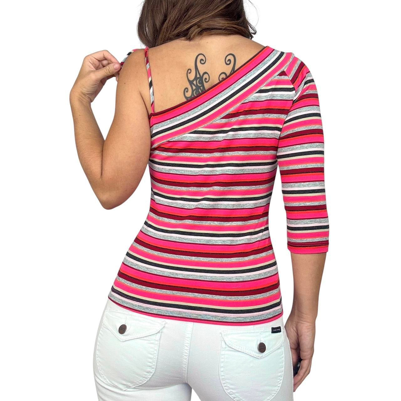 Y2K Striped One Shoulder Top (M/L)