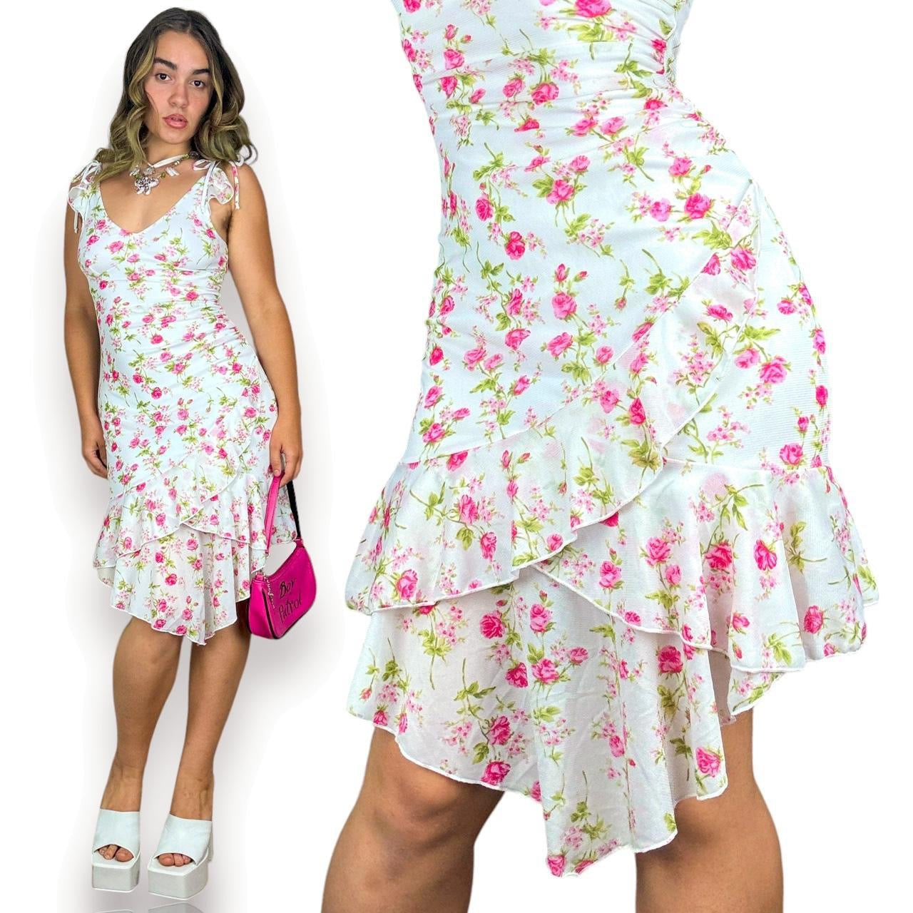 Y2K Ditsy Floral Mesh Dress (S)