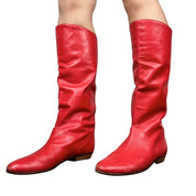 80s Red Leather Knee High Boots (9)