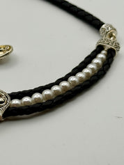Pearl leather & silver tone set