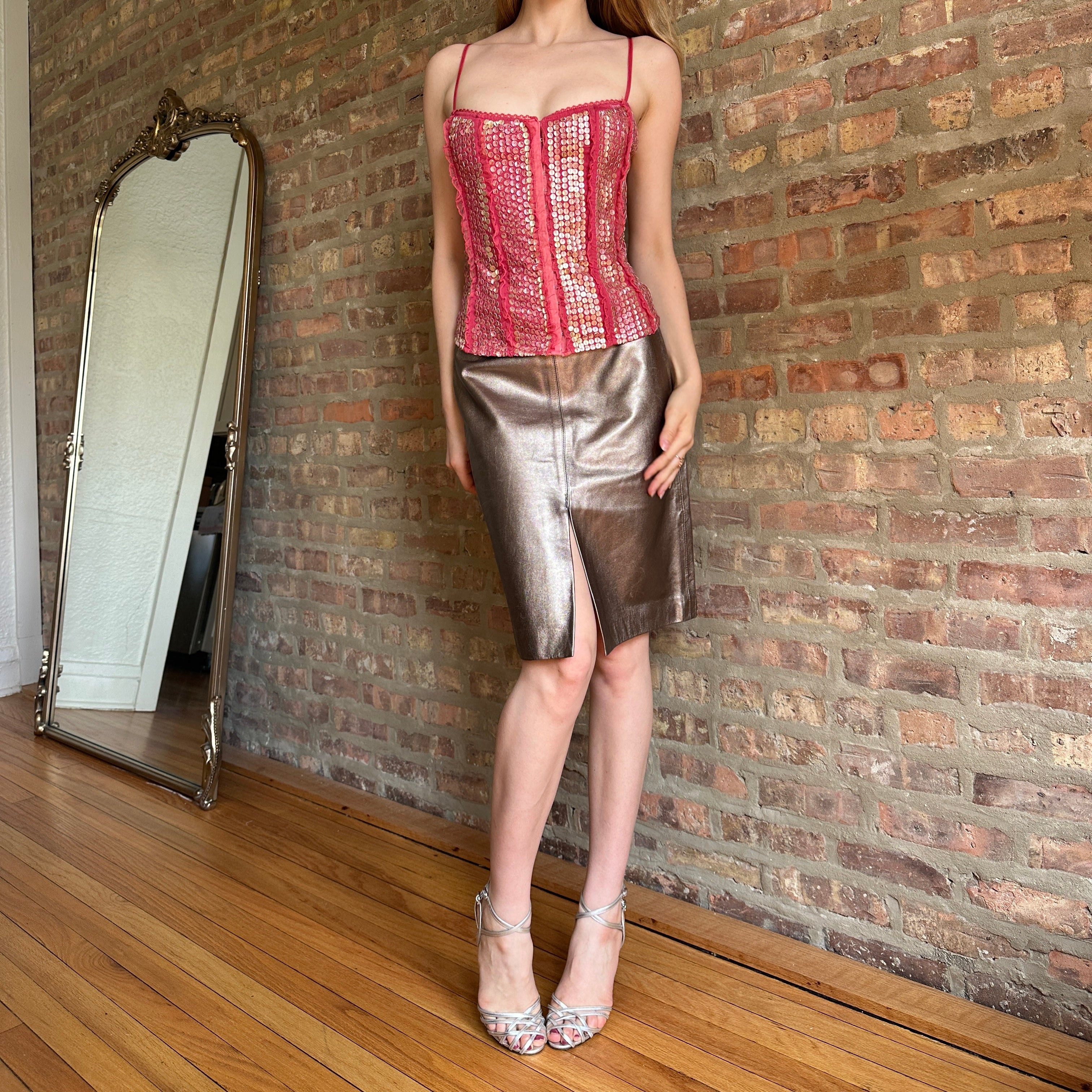 2000s Gold Leather Skirt (S)