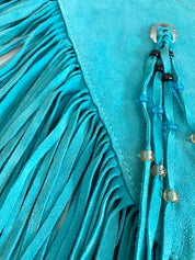 Turquoise suede leather poncho