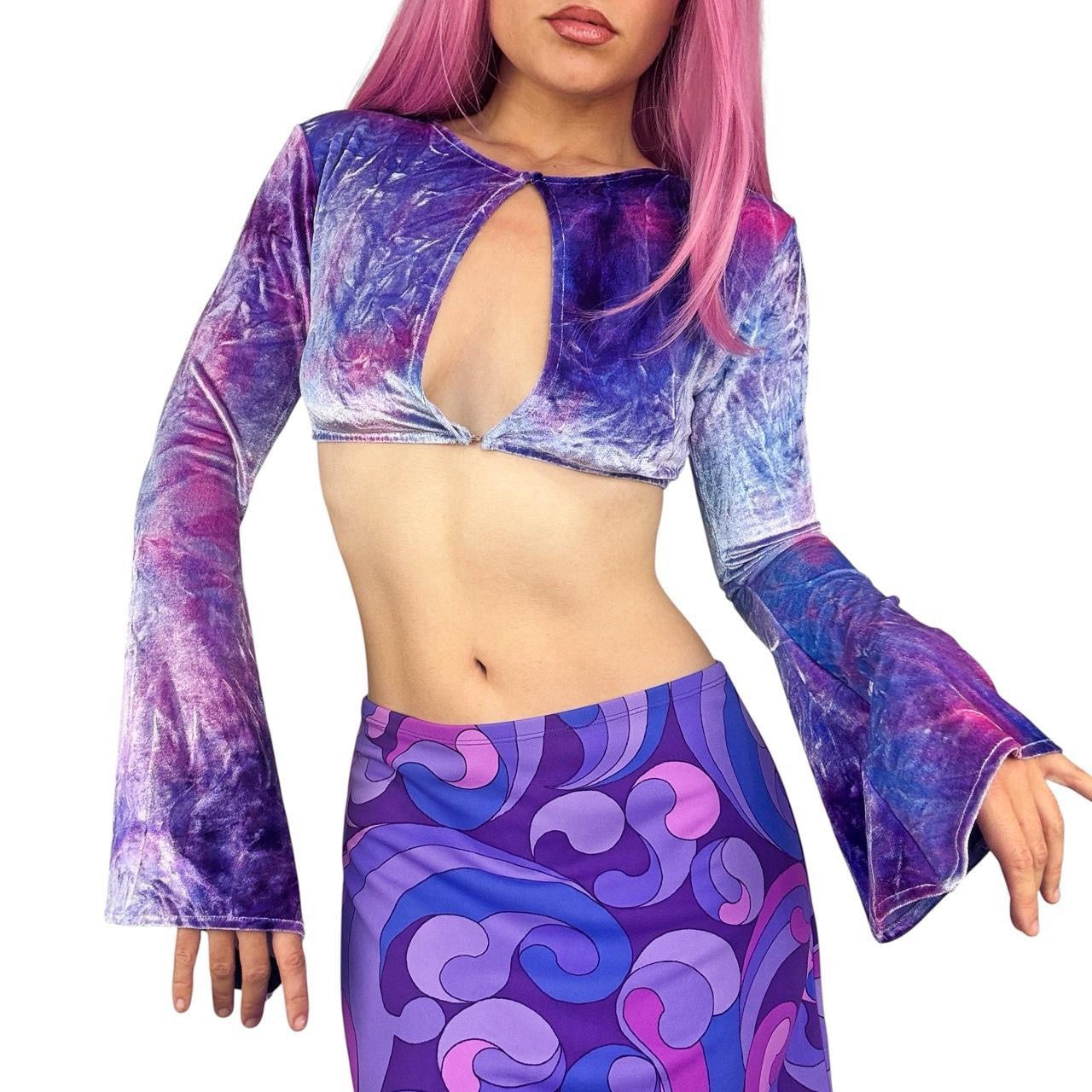 90s Velvet Bell Sleeve Crop Top (S)