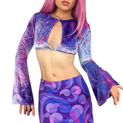 90s Velvet Bell Sleeve Crop Top (S)