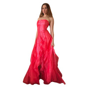 2000s Pink Strapless Flutter Gown (S/M)