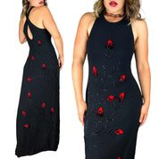 90s Beaded Floral Mesh Gown (M)
