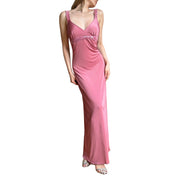 Vintage Pink Sequin & Ruffle Slinky Maxi Dress (S/M)