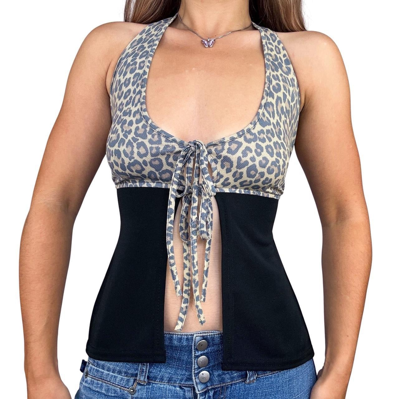 Euro Vintage Backless Leopard Print Top (M)