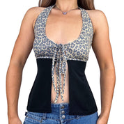Euro Vintage Backless Leopard Print Top (M)