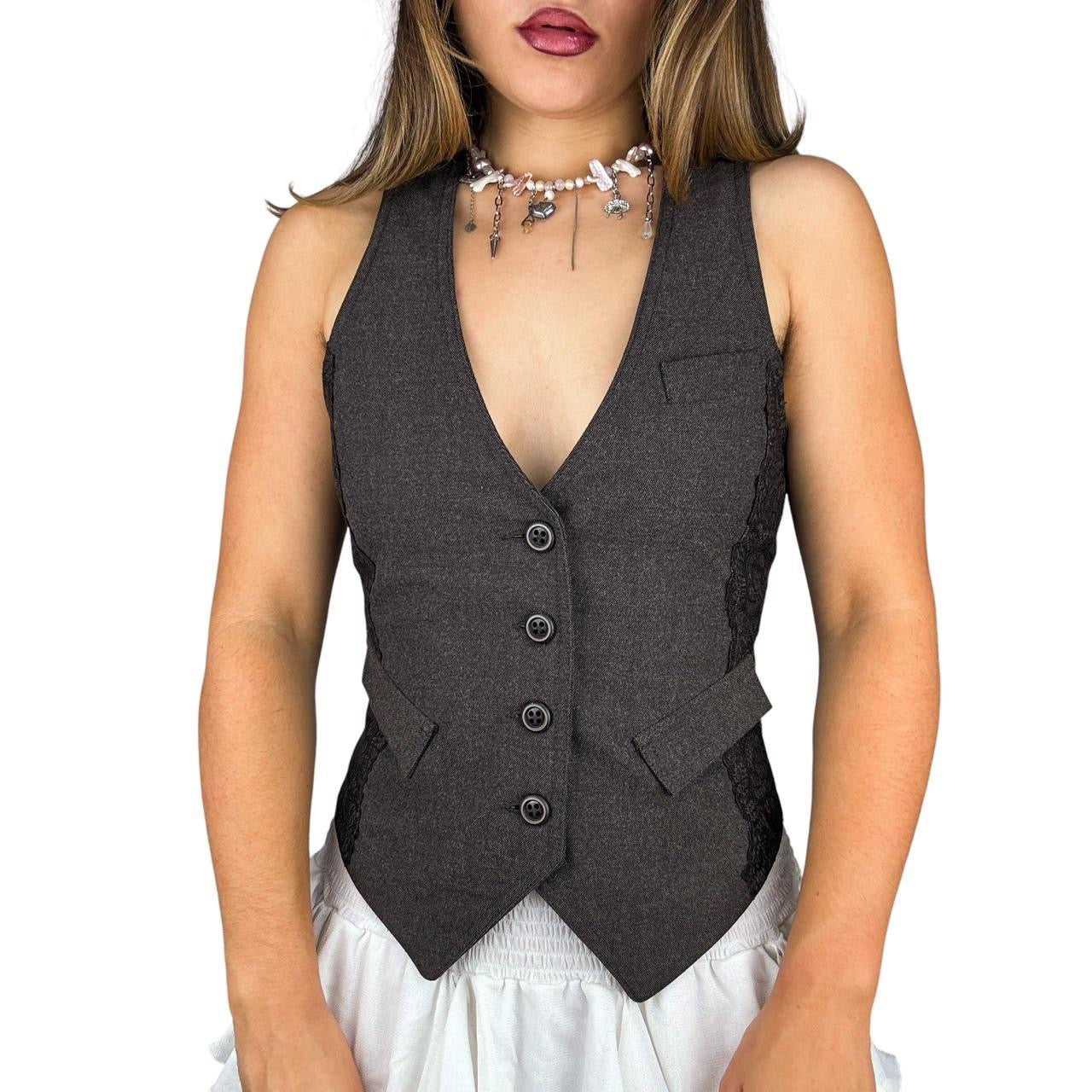 2000s Lace Trim Waistcoat Vest (M) – Holy Thrift