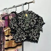 2000s Brocade Lace Crop Top (M)