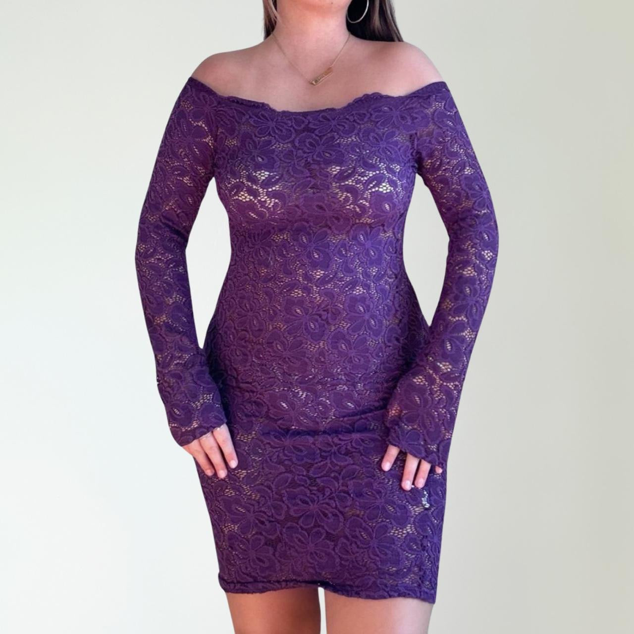 royal purple mini dress Y2K Royal Purple Lace Mini Dress (M)