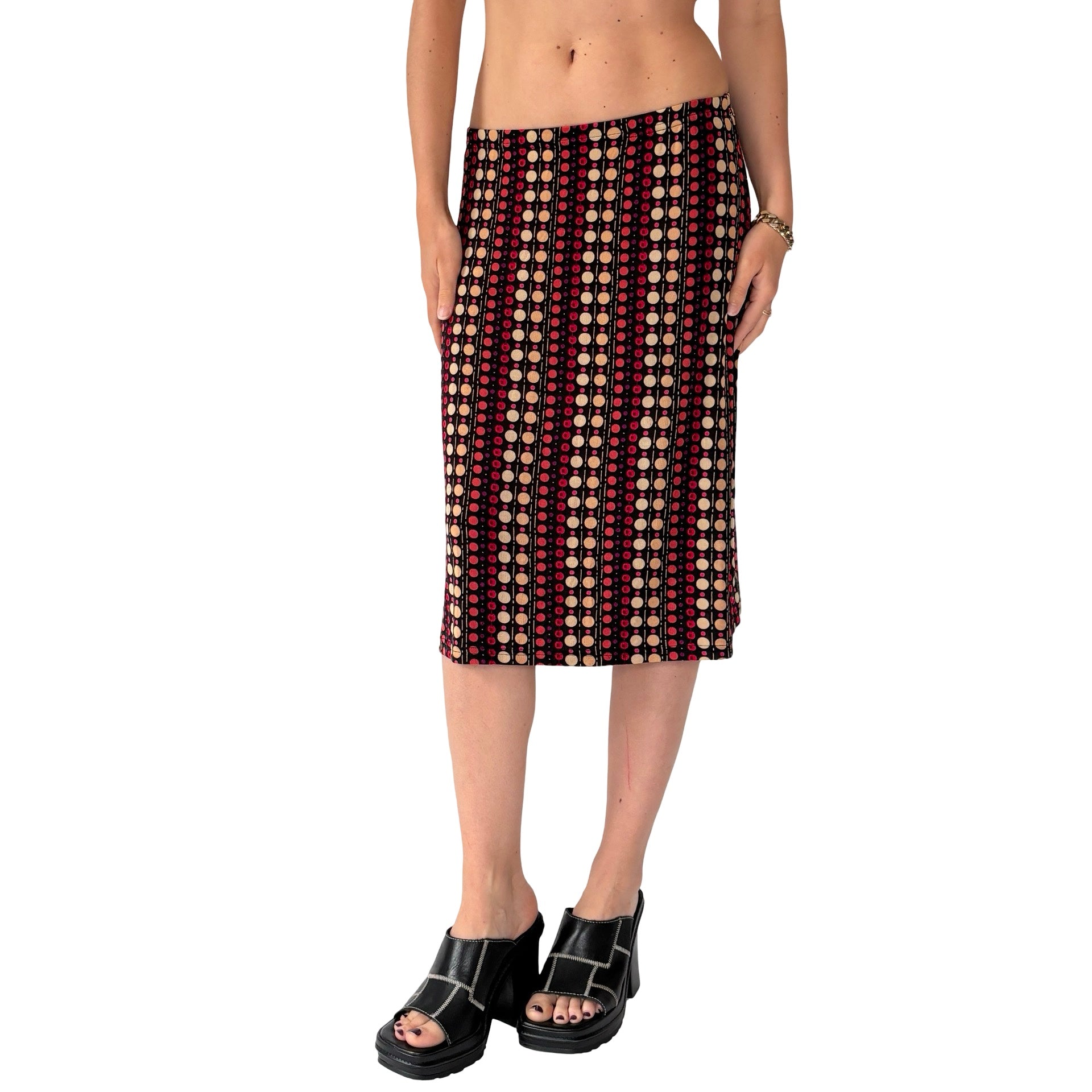 90s Slinky Polka Dot Midi Skirt (M)