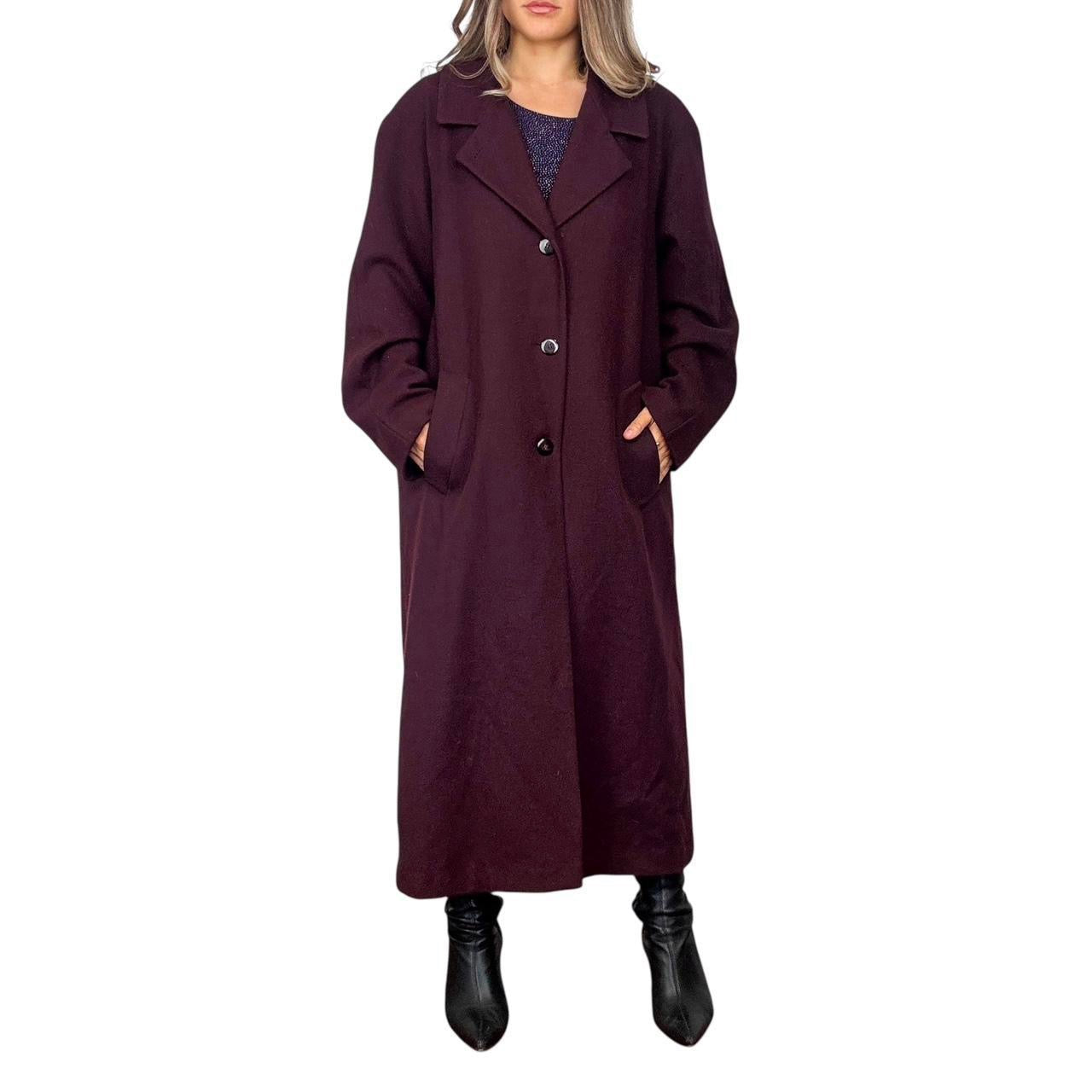 90s Burgundy Wool Trench Coat (XL)