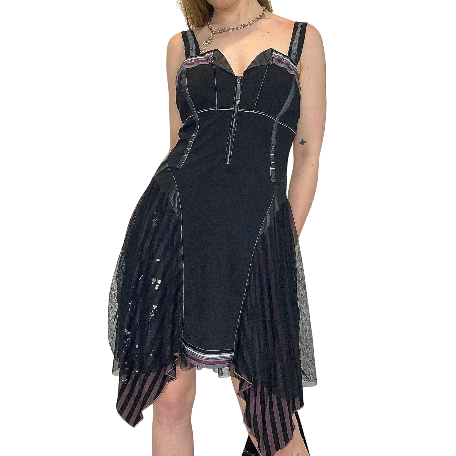 Vintage Parisian Gothic Utility Midi Dress (M)