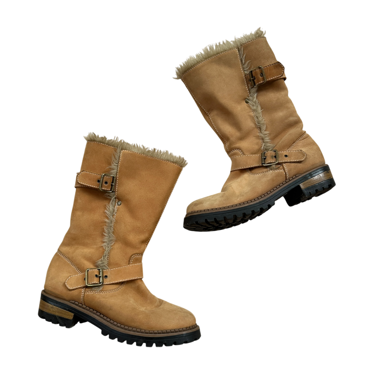 Vintage 2000s Y2K Faux Fur Buckle Boots (US 7 EU 38 UK 5) – Holy
