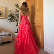 2000s Pink Strapless Flutter Gown (S/M)