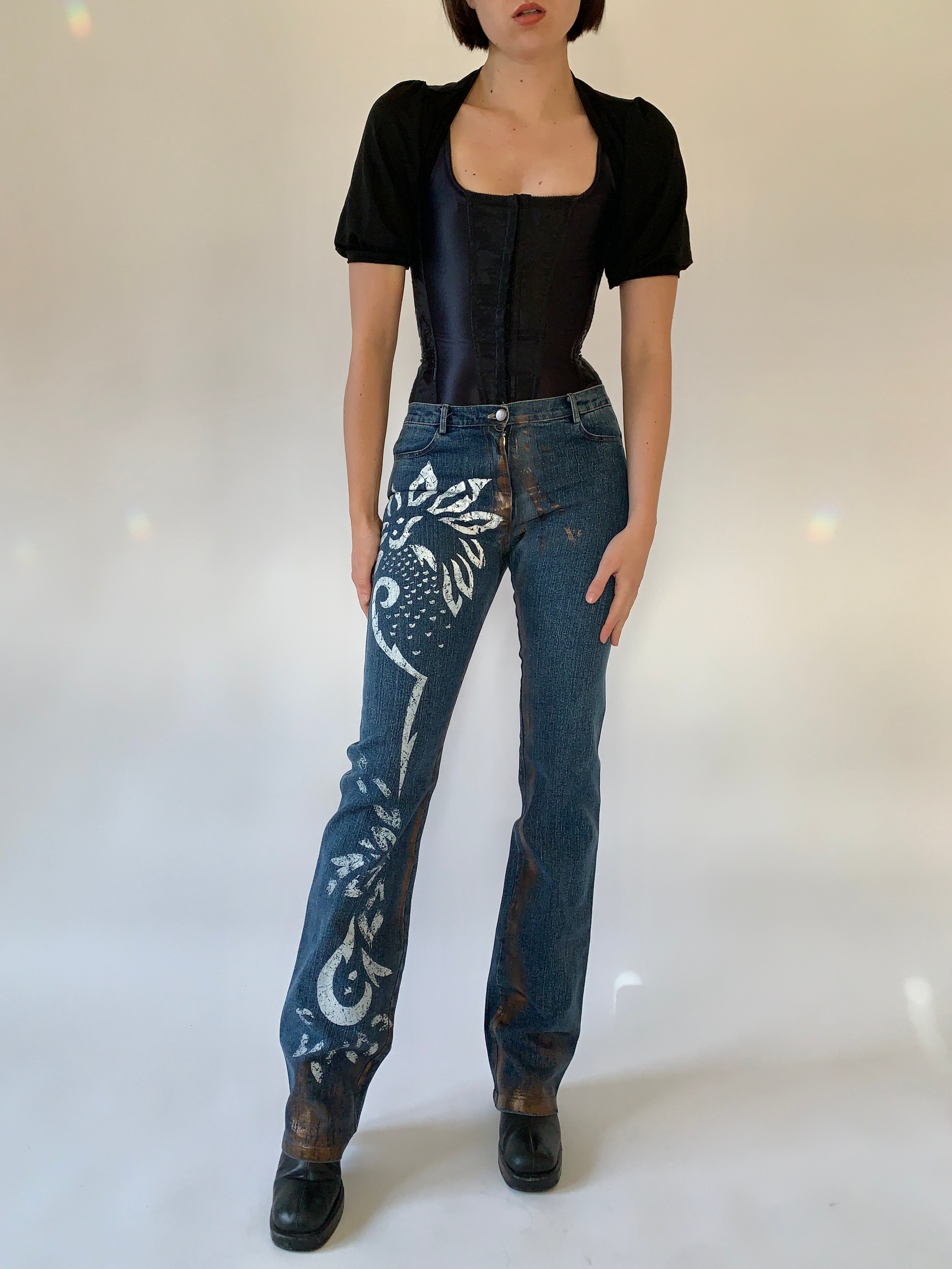 パンツ 2000's archive Black dark wear denim y2k 2000's archive paint dark wear denim y2k パンツ 2000's archive