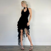 Noir Flirty Ruffle Halter Dress (S)