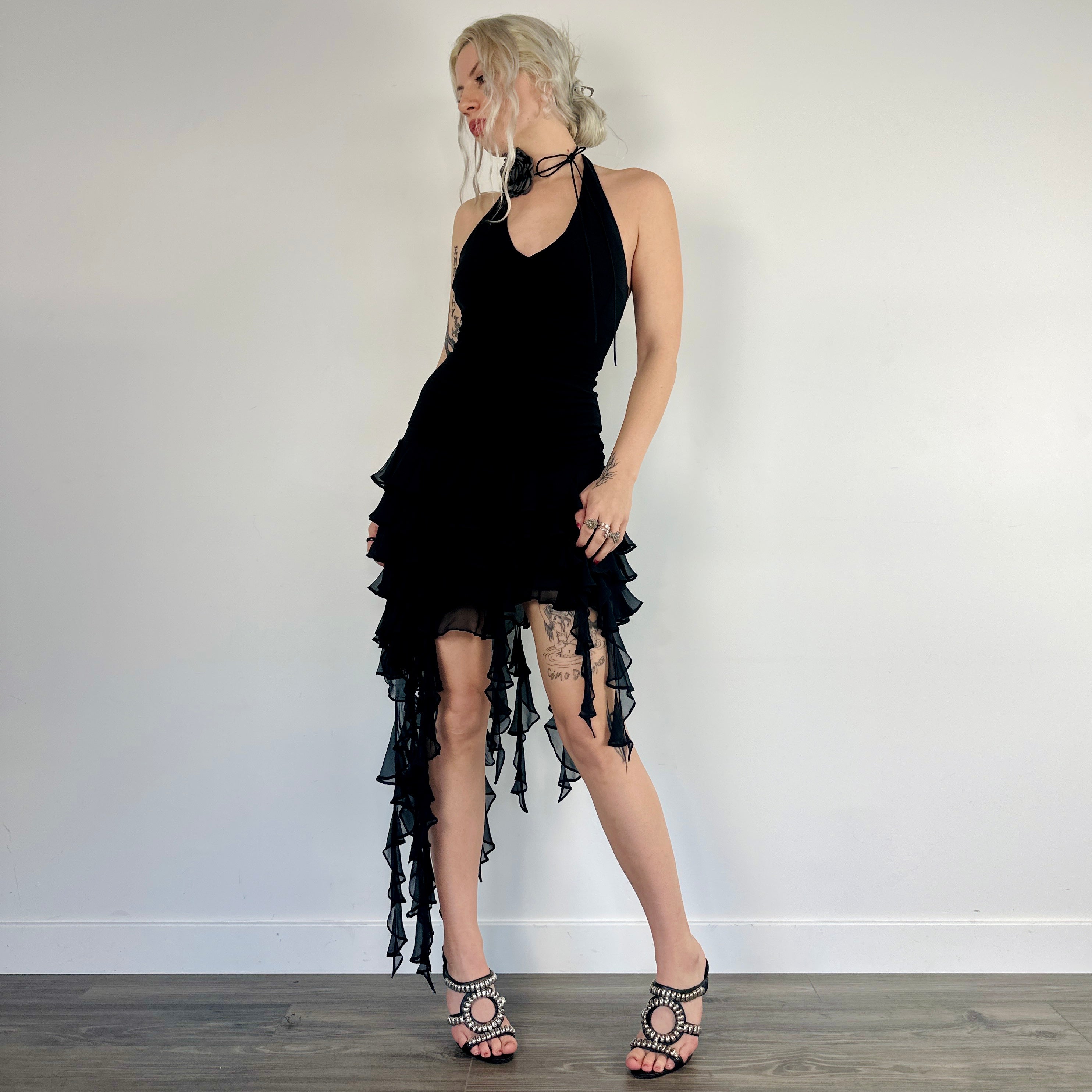 Noir Flirty Ruffle Halter Dress (S)