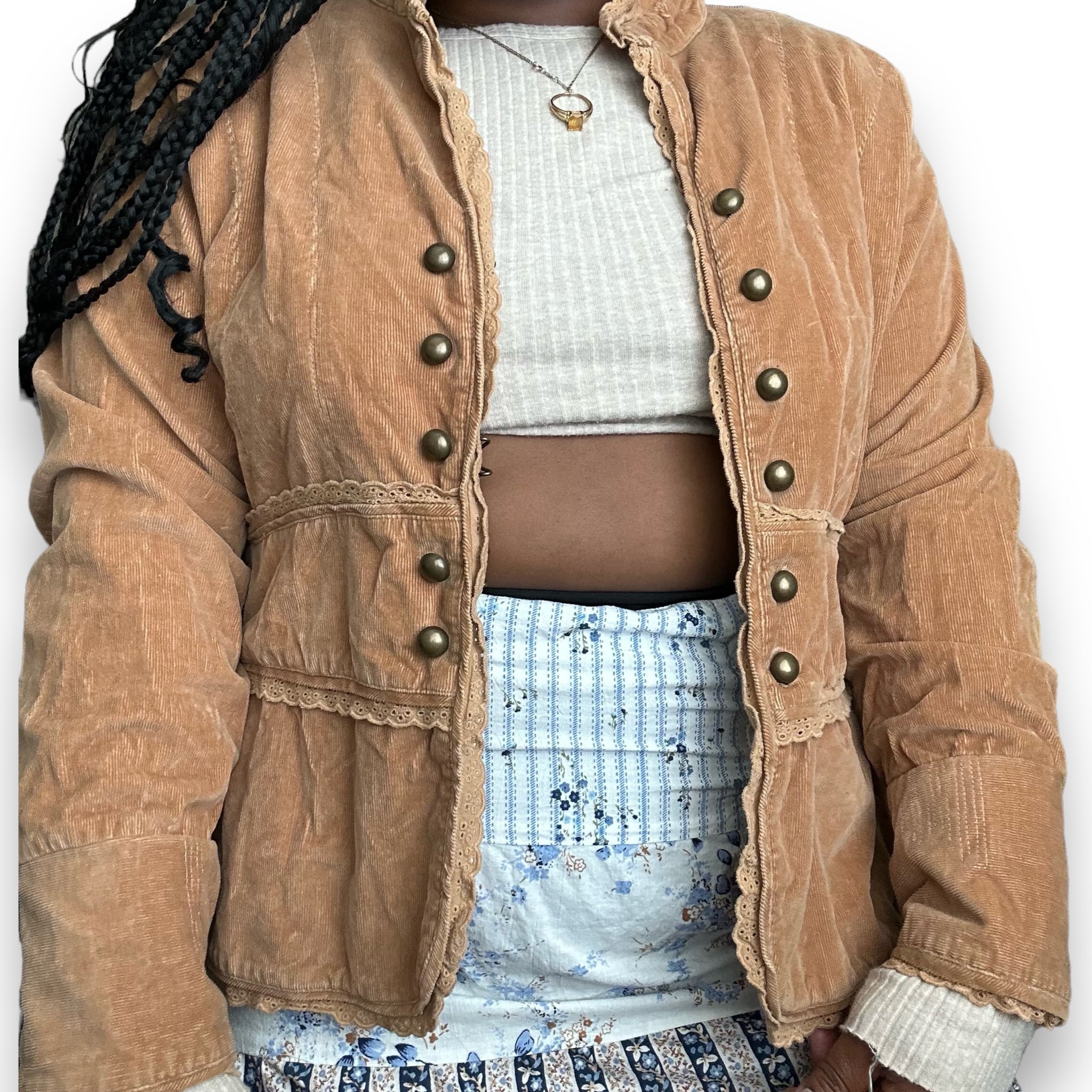 VTG Tan Corduroy Military Style Jacket (XL)