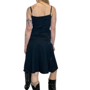 Vintage Boho Chic Eyelet Black Midi Dress (S)