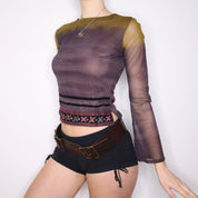 Y2K Purple Mesh Flared Sleeve Top (S/M)