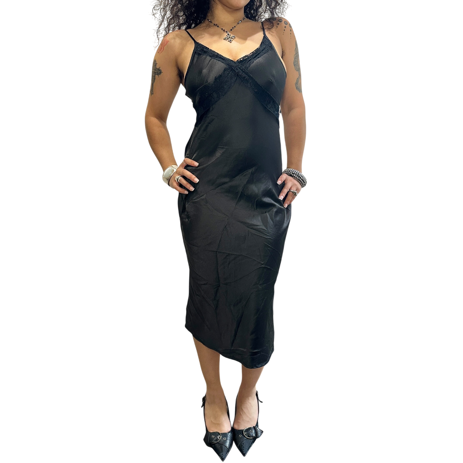 Vintage Black Silk Lace Slip Midi Dress (S) – Holy Thrift
