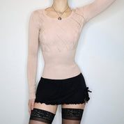 00s Pale Pink Silk Long Sleeve Knit Top (S)