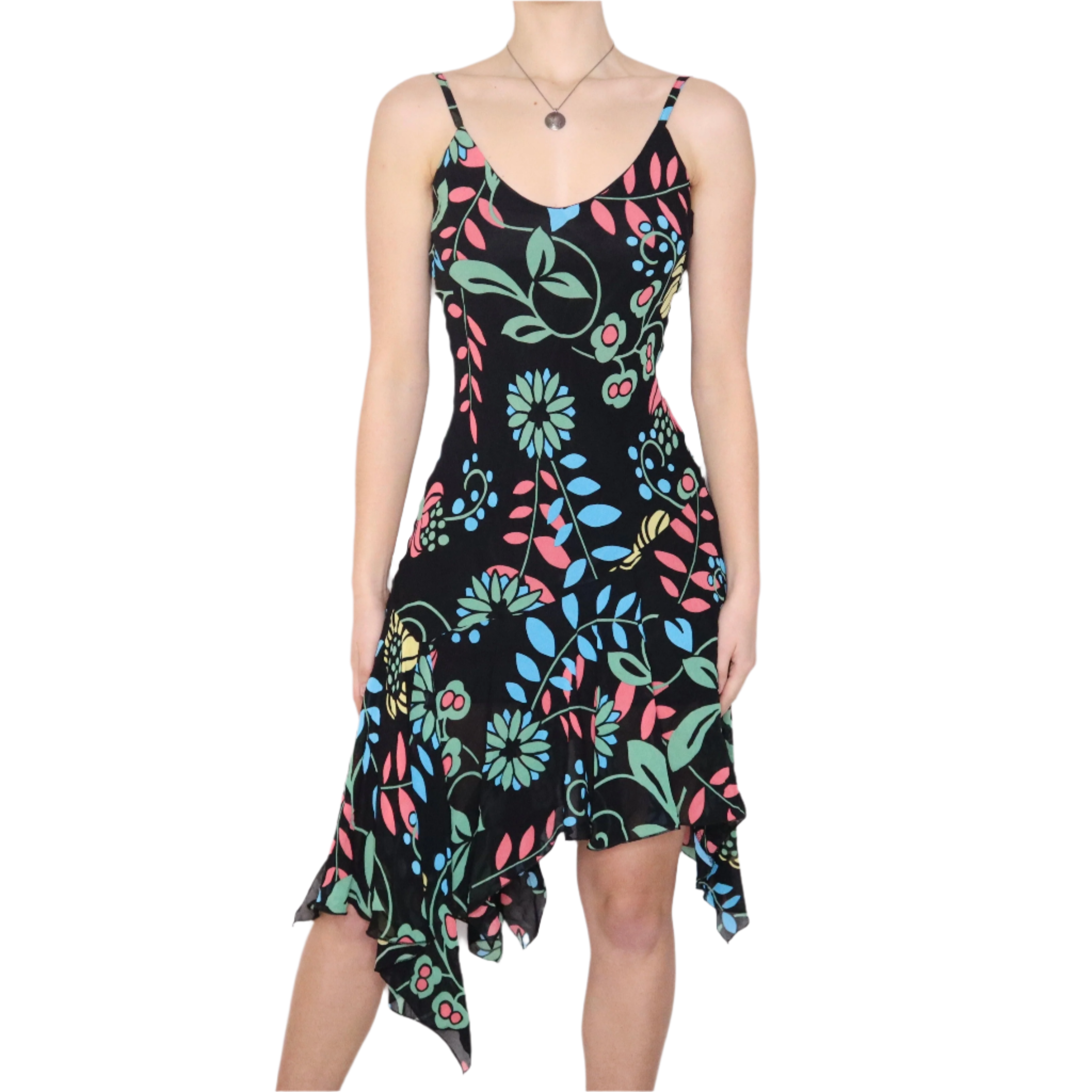 Y2K Italian Asymmetrical Floral Midi Dress (S) – Holy Thrift