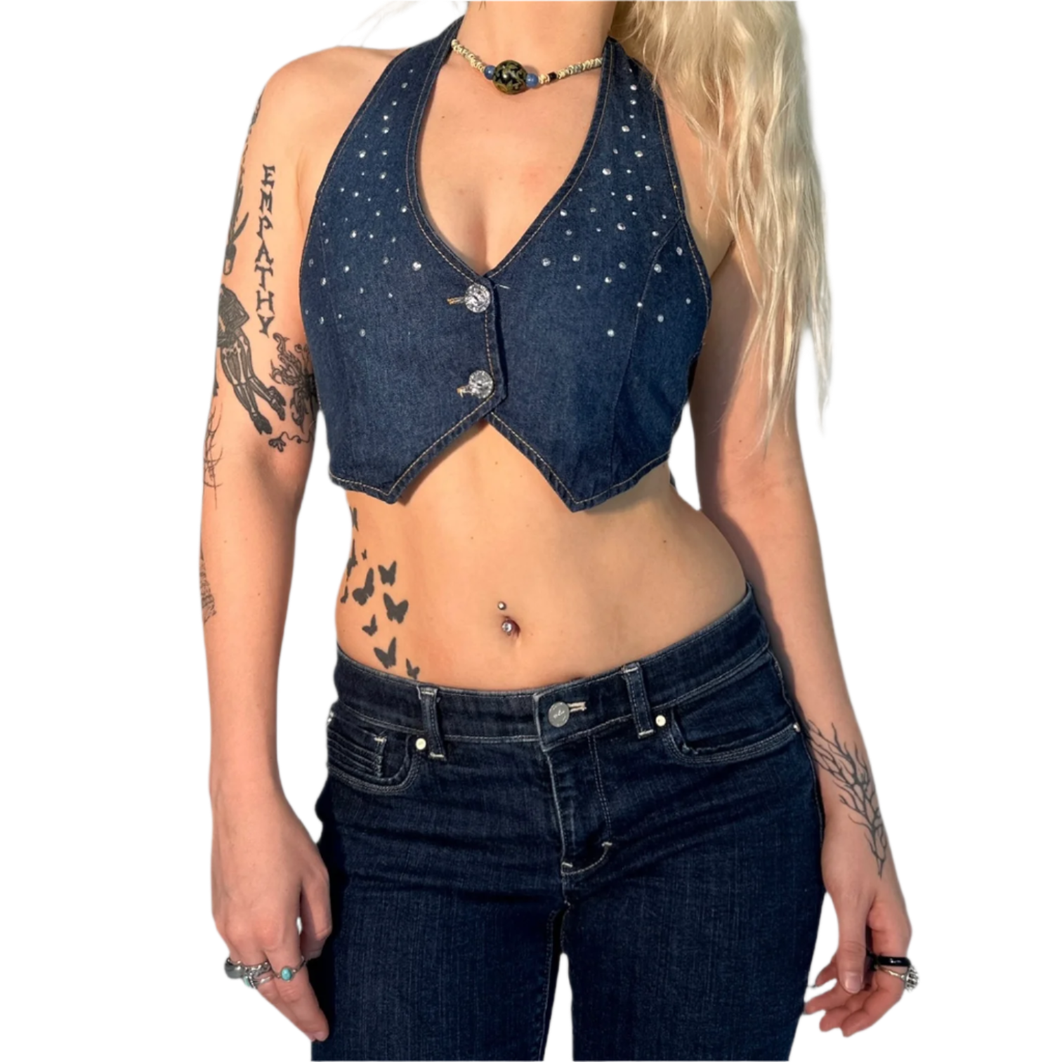 Y2K Denim Halter Vest (XS/S)
