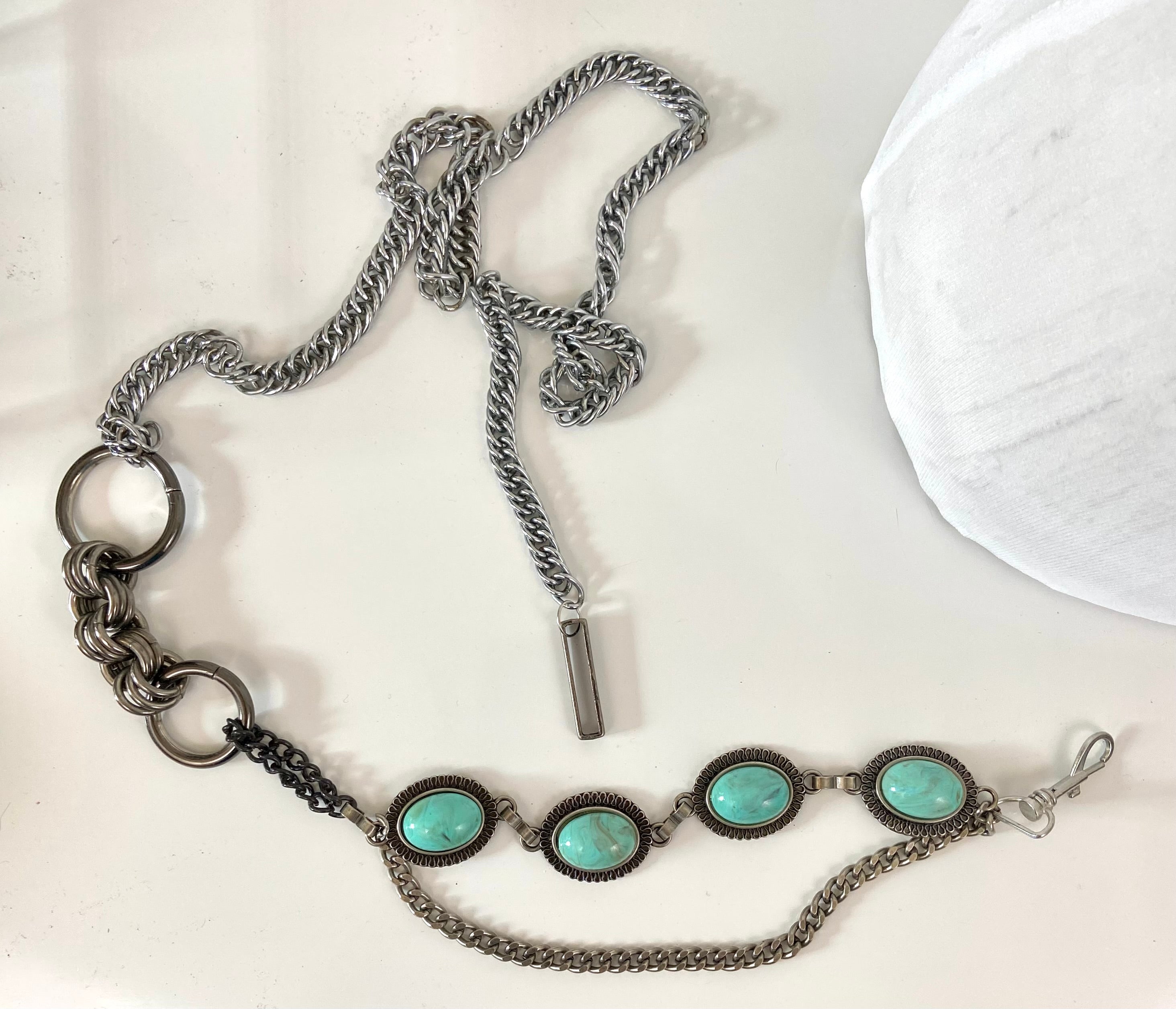 Silver Turquoise Chain Waist Belt