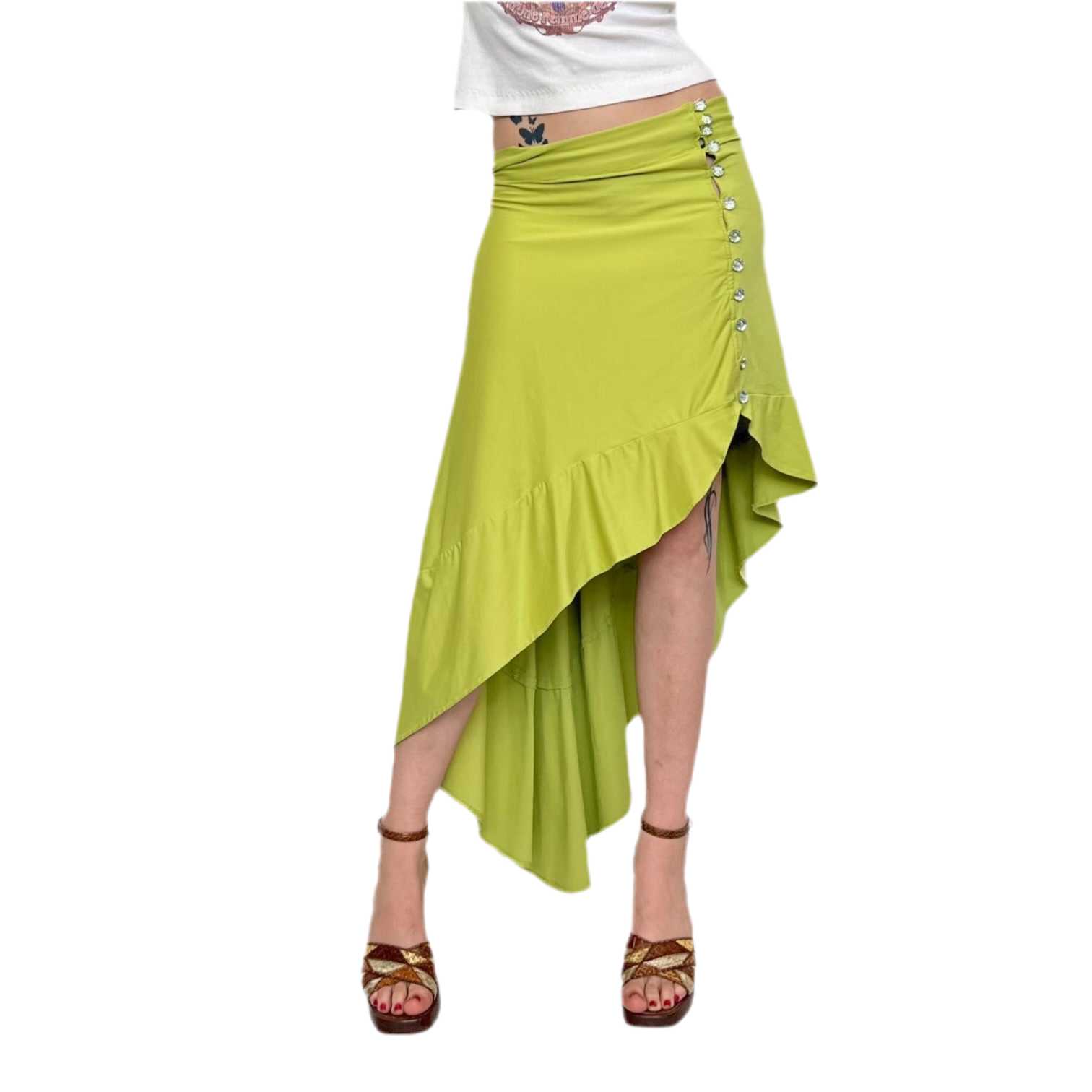 Asymmetrical Key Lime Midi Skirt (M)