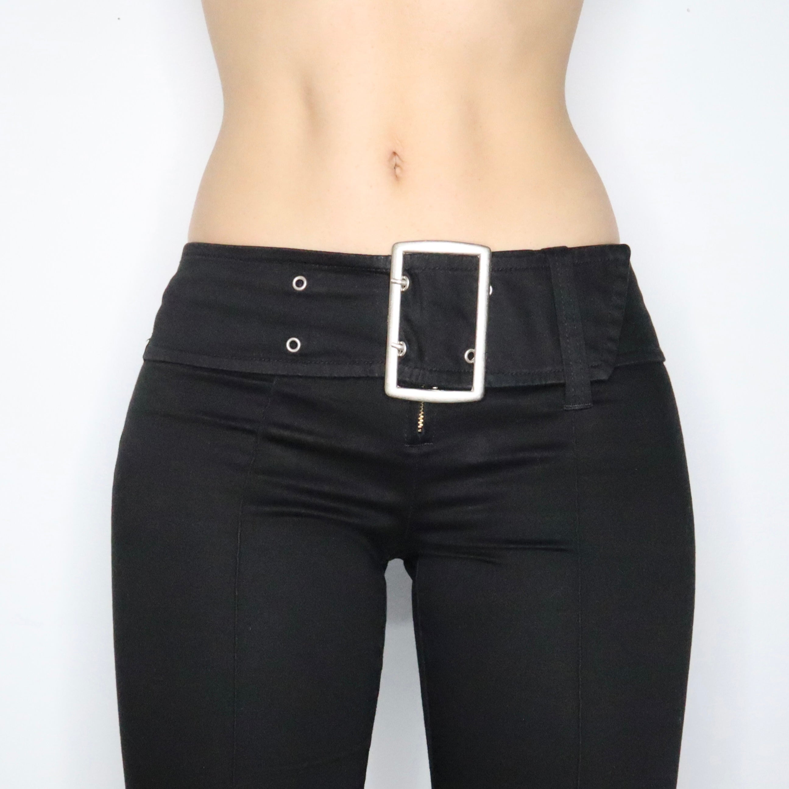 Y2K Low Rise Buckle Flare Pants (S)