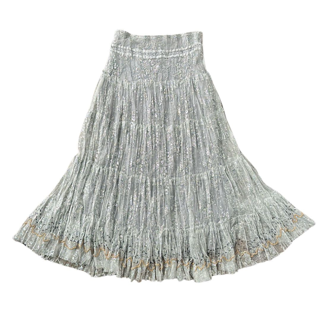 Vintage Silver Beaded Lace Maxi Skirt (S/M)